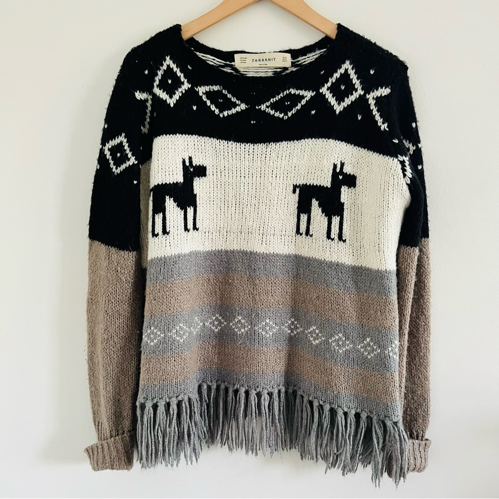 Zara Knit Southwest Fringed Sweater